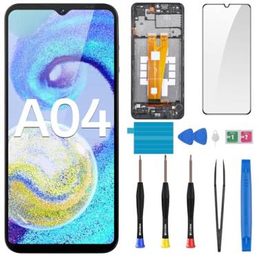 Imagem de BESJMYT Substituição de tela para Samsung Galaxy A04 Display LCD Touch Digitalizador, montagem completa com botão lateral da moldura, alto-falante, vibração, motor de vidro, reparo de vidro, kit de