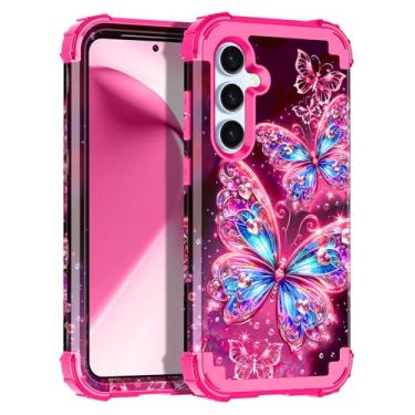 Imagem de Miqala Capa compatível com Galaxy S24 FE 5G, que brilha no escuro, três camadas, resistente, proteção à prova de choque, amortecedor de plástico rígido + capa protetora de silicone macio para Samsung