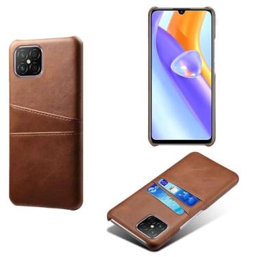 Imagem de Capas Compatível com Honor Play 5 5G,Caso de couro PU-Tampa de telefone a prova de choque com 2 slots de cartão,Proteção anti-impressão digital e anti-gota-Brown