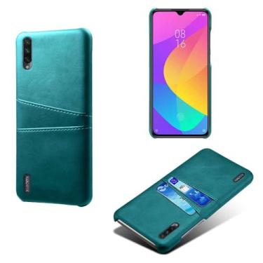Imagem de Capas Compatível com Xiaomi A3,Caso de couro PU-Tampa de telefone a prova de choque com 2 slots de cartão,Proteção anti-impressão digital e anti-gota-Green