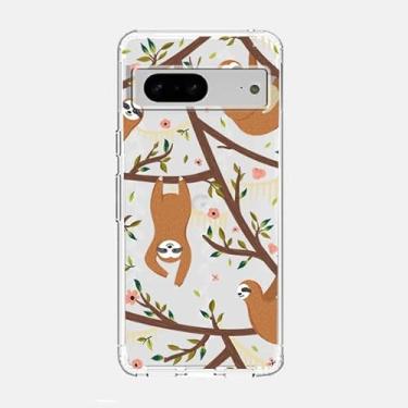 Imagem de Blingy's Capa para Google Pixel 7a, feminina, estampa floral, preguiça, floral, desenho animal, transparente, macia, de TPU (poliuretano termoplástico) transparente, compatível com Google Pixel 7a (Sloths in Trees)