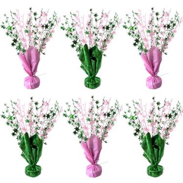 Imagem de Pacote com 6 unidades de decoração de festa com tema de bruxa rosa e verde, folha metálica, spray, centro de mesa, centro de mesa de estourar para Halloween, bruxa, princesa, aniversário, festa