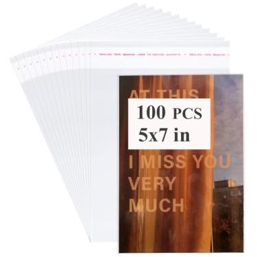 Imagem de Miraclekoo 100 peças de sacos de celofane autovedantes de 14 x 19 cm, capas grossas de plástico transparente para celofane - Serve para tapetes de fotos de 13 x 18 cm, cartões A6 A7, cookies