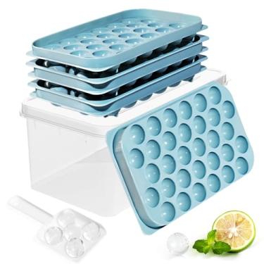 Imagem de Bandejas de cubos de gelo com tampa e depósito, molde redondo pequeno de 2 mm para freezer – Máquina de bolas de gelo empilháveis de fácil liberação para coquetéis, uísque e bebidas, livre de BPA (2