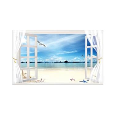 Imagem de Paisagem Impressões em Tela-Pássaro mar praia-Janela Falsa Quadro de Parede-Natureza Pintura para Decoração Banheiro 30x50cm Sem Moldura