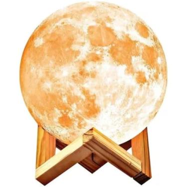Imagem de Luminária Lua Cheia 3D 13cm LED USB – Abajur Decorativo com Toque e Cores RGB