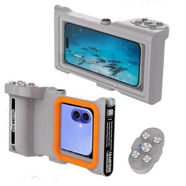Imagem de Nowvnvuy Capa impermeável para mergulho com controle Bluetooth, para iPhone 16/15/14/Pro Max/Samsung Galaxy S25/24/23/Ultra/Plus, 50FT/15M Underwater Phone Housing Filming Photo Video, Cinza Laranja