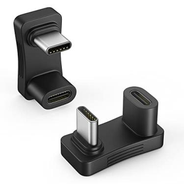 Imagem de MoKo Adaptador USB C de ângulo de 180 graus, pacote com 2, conector adaptador USB-C macho para USB-C fêmea com PD 100W/10 Gbps, adaptador extensor de ângulo USB-C 180 para Steam