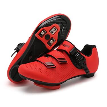 Imagem de Vicogn Calçados De Ciclismo Indoor Para Homens E Mulheres Compatíveis Com Bicicleta Peloton Pré-Instalada Look Delta Cleats Estrada Ao Ar Livre (Allred, Eua 9) 43