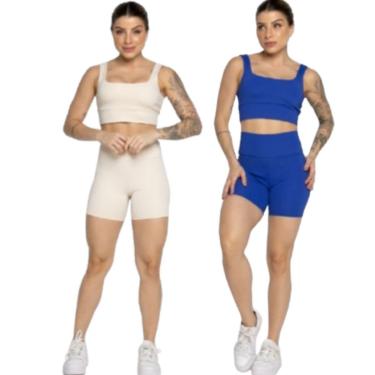 Imagem de KIT 2 Conjunto Top Alça Grossa e Short Smart Serra e Mar Alta Compressão Academia Moda Fitness-Feminino