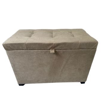Imagem de Puff Baú Estofado Em Suede 68 Cm Para Sala, Quarto Em Mdf - Bege