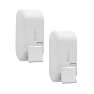 Imagem de Kit 2 Saboneteira 400ml Dispenser Push Plástico ABS Resistente Visor Frontal Trava Chave Economia Espaço Design Moderno Banheiros Lavabos Escritórios Clínicas Consultórios Academias (2, Branco)
