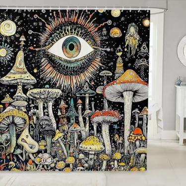 Imagem de Manfei Cortina de chuveiro de cogumelo aquarela, natureza, borgonha, planta, cortinas de banheiro para crianças, meninas, meninos, folhas botânicas, 12 ganchos, adequado para banheira, 183 cm L x 183