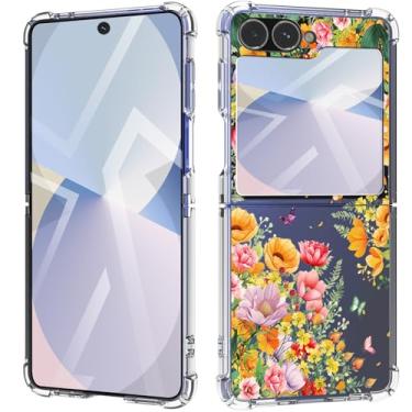 Imagem de Dcwunk Capa para Samsung Galaxy Z Flip 7 fe, Clear Z Flip 6 com flores, fina, antiamarela, rígida, protetora de policarbonato TPU macio, à prova de choque (vitalidade de verão)