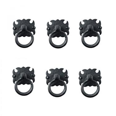 Imagem de Porta de gaveta de armário com puxador de anel, ferro forjado, preto, 6,35 cm, Pack of 6, Black