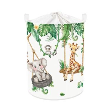 Imagem de Clastyle Cesto de roupa suja para bebês com animais de videira cesta de armazenamento infantil caixa de presente dobrável organizador de roupas berçário para quarto, girafa macaco elefante, 36 x 45 cm