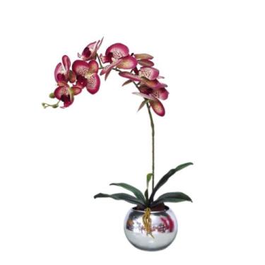 Imagem de Arranjo No Vaso Prata Flores Artificial Orquideas Vinho - La Caza Stor