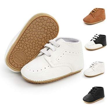 Imagem de Miamooi Tênis de lona para bebês meninos e meninas cano alto com cadarço para berço, sapatos casuais para recém-nascidos, primeiros andadores, C03/Branco, 12-18 Months Toddler