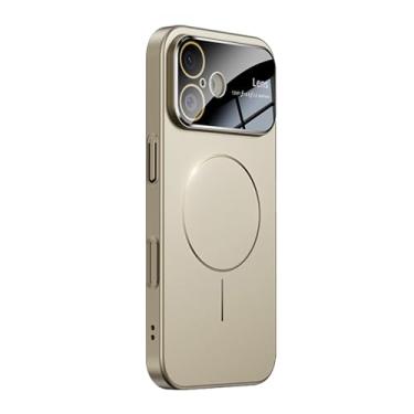 Imagem de Omio Capa magnética para iPhone 16 compatível com MagSafe, protetor de lente de câmera de vidro embutido, visor de logotipo de janela grande, proteção contra quedas de grau militar, capa fosca para
