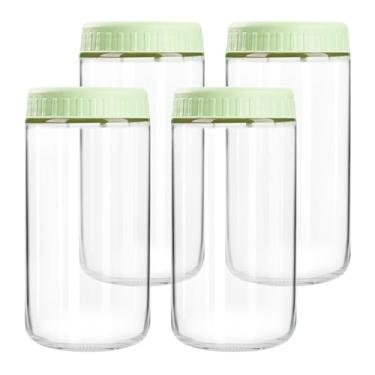 Imagem de Recipientes de aveia noturnos com tampas, potes de vidro de 680 g com tampas, 4 peças, verde-claro, frascos de vidro de boca larga para salada, iogurte, lanches, preparação de refeições
