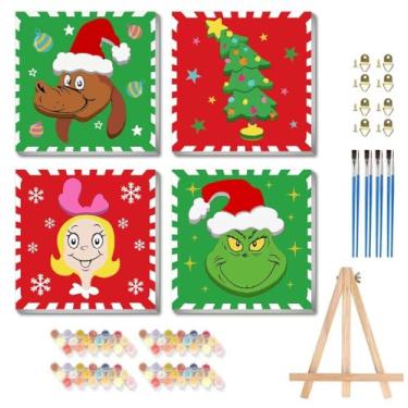 Imagem de Kit de pintura por números para adultos com tela emoldurada - com cavalete de madeira, pintura de Natal por número em tela, kits de pintura a óleo acrílica de Natal DIY com pincéis para decoração de