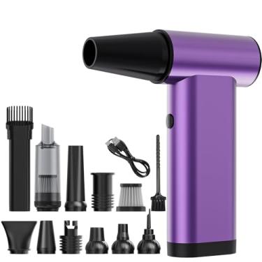 Imagem de Puyinii Espanador de ar comprimido, espanador de ar elétrico de 160.000 RPM sem fio, aspirador de pó 2 em 1 recarregável, mini soprador de ar com luz LED, kit de limpeza a seco turbo ajustável de 3