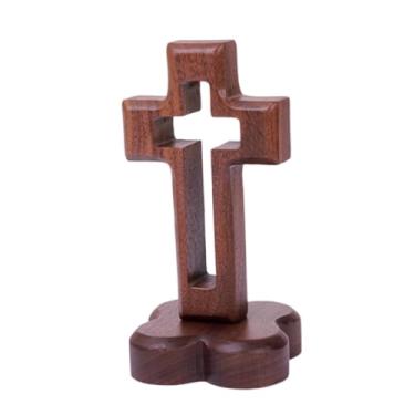 Imagem de FLCPJGV Cruz de Madeira, Cruz Sagrada, Cruz de Mesa E Cruz de Parede Como Símbolo Cristão com Base Versátil, Utilizável para Uso Tradicional E Contemporâneo, Base de Flor, Tamanho real