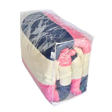 Imagem de NUYKOUY Sacos de armazenamento de vinil transparente com zíper 61 x 50 x 28 cm, organizador de bolsa de roupas, edredom de PVC com economia de espaço, sacos de armazenamento transparentes para