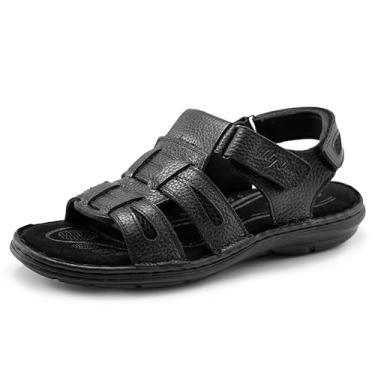 Imagem de Holy dove Sandálias masculinas de couro aberto, pescador, esportes, caminhadas, atividades ao ar livre, casual, verão, sapatos masculinos, Pebbled preto, 46
