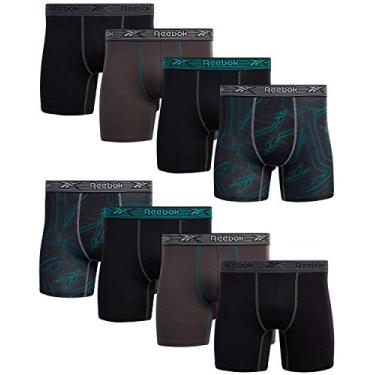Imagem de Reebok Roupa íntima masculina – Cuecas boxer de desempenho (pacote com 8) (estampa azul-petróleo, preto carvão, pequena)