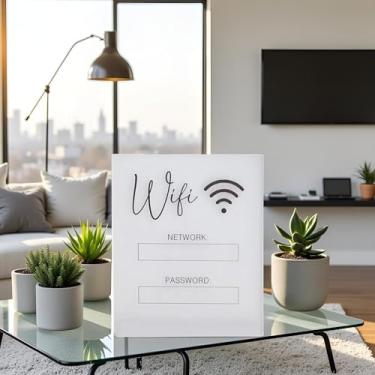 Imagem de Placa branca de senha WiFi, placa de mesa de acrílico WiFi para casa, placa de sinalização de senha estilo quadro-negro, placa de mesa WiFi, decoração de mesa para negócios domésticos e convidados