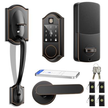 Imagem de Conjunto de fechadura de porta frontal inteligente com impressão digital, conjunto de fechadura de porta de entrada sem chave e puxador de porta frontal, controle de aplicativo, teclado digital com