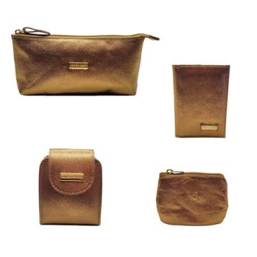 Imagem de Kit Acessórios Femininos em Couro Necessaire Porta Cartões Porta Batom