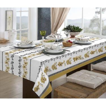 Imagem de Toalha De Mesa De Jantar 2,50M 8 Pessoas Estampada Dourada