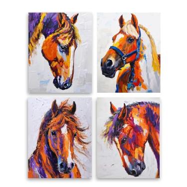 Imagem de Frimeeme Arte de parede de cavalo, decoração de parede de imagens de cavalo - arte em tela ocidental para sala de estar escritório decoração de quarto, de 4 - (20 x 25 cm sem moldura