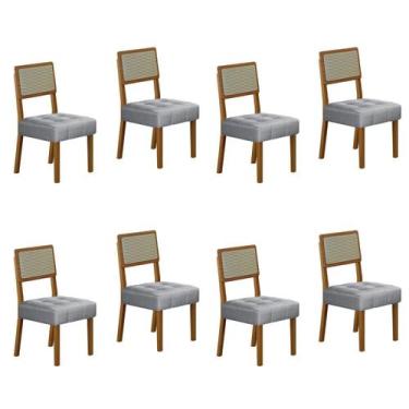 Imagem de Kit de 8 Cadeiras para Sala de Jantar Pés em Madeira Maciça Liz - Vald
