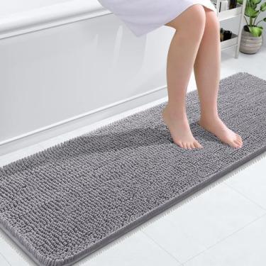 Imagem de Tapete de banho OLANLY Chenille Extra Macio Absorvente 150x50cm Cinza