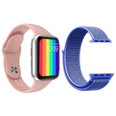 Imagem de Kit 1 Smartwatch Iwo12 Lite Rosa + 1 Pulseira Nylon Azul