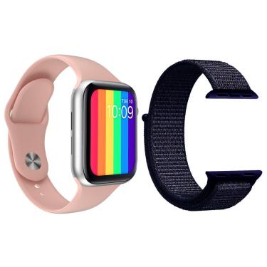 Imagem de Kit 1 Smartwatch Iwo12 Rosa + 1 Pulseira Azul Meia Noite