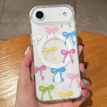 Imagem de UEEBAI Capa magnética para iPhone Air, capa de arco compatível com MagSafe, fita fina sem fio, estética, capa protetora antiamarelamento à prova de choque para mulheres e meninas - colorida