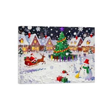 Imagem de Pinturas em tela Natal-Quadros Decoração de Parede-Boneco neve festa cidade-Inverno Paisagens Impressões para Sala de Estar 60x80cm Tela Embrulhada