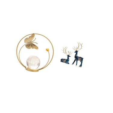 Imagem de Fenteer Bola de Rena de Cristal Escultura de Metal Estatueta Ornamento de Mesa Estátua Suporte para Corredor Lareira Quarto Sala Estar Escritório Decoração