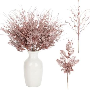 Imagem de Yunlly 24 peças, enchimento de árvore com glitter, 43,3 cm, para decoração de árvore de Natal, galhos brilhantes para casamento (ouro rosa)