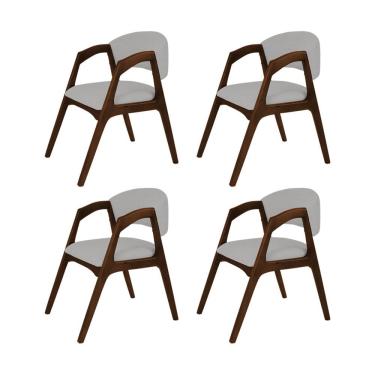 Imagem de Conjunto Com 4 Cadeiras De Jantar Estofada Gabriela Mel Linho Cinza Prata