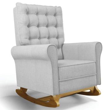 Imagem de Poltrona de Amamentação e Descanso Base Madeira Balanço Brenda G05 Linho Cinza Claro - Mpozenato