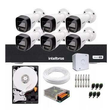 Imagem de Kit 6 Cameras Intelbras 1120b Full Color, Dvr 8 Canais C/ Hd 500 GB