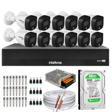 Imagem de Kit 12 Cameras 1220 Full Color Intelbras Dvr Mhdx 16 Ch Color Noite  C/HD 500GB