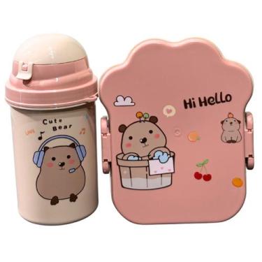 Imagem de Kit Lancheira Infantil Marmita 900ml com Garfo e Garrafa 500ml Ursinho