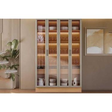 Imagem de Cristaleira De Cozinha Allure Adega Vinhos C- 4ptas Vidro 5 Prat 2gavs E Leads 140cm Jequitiba-gris Fosco - Linea Brasil