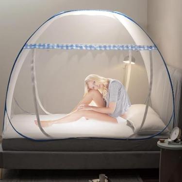 Imagem de Mosquiteiro para Cama de Casal, Mosquiteiro, Azul Cama Casal, 180 * 200 * 150 cm, Dobrável Mosquiteiro, Mosquiteiro com Zíper de Duas Vias Adequado para Camas de 1,8 Metros, Sem Instalação